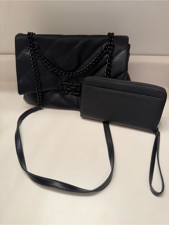 Handbags - Black Quilted Shoulder Bag with Wrist Wallet